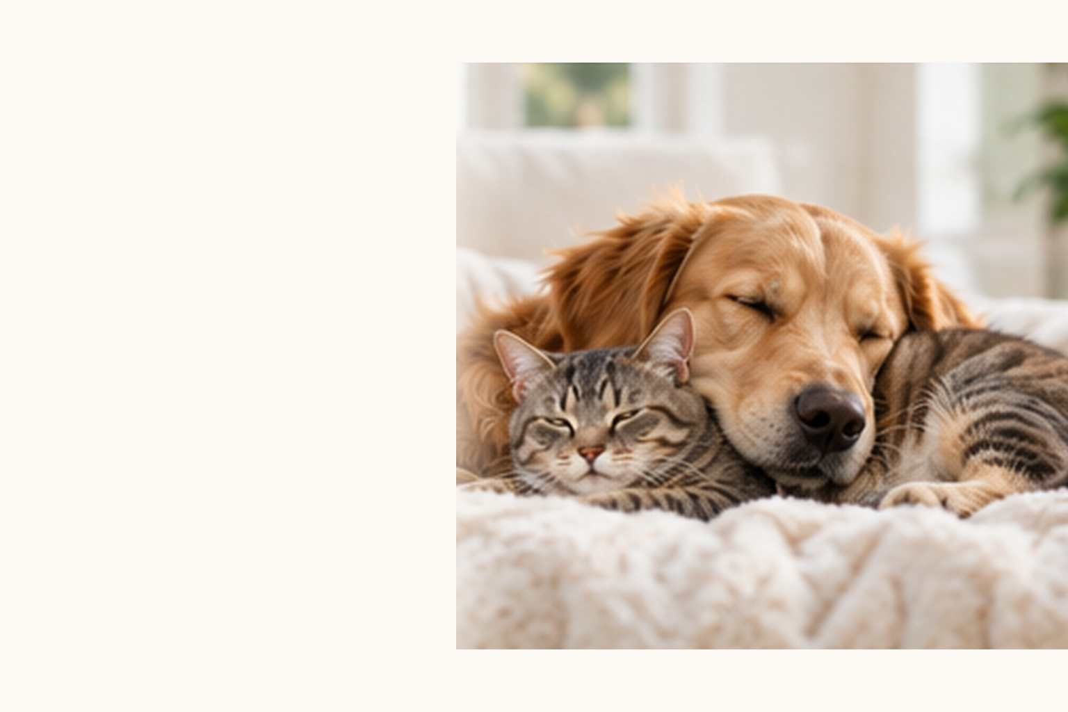 Dog and cat resting together in a cozy home setting